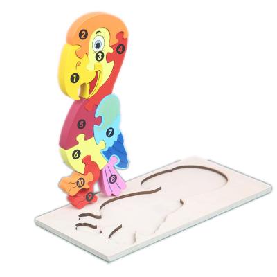 China Cartoon Toy Colorful Children Learning Educational Wooden 3D Jigsaw Puzzle For Kids for sale