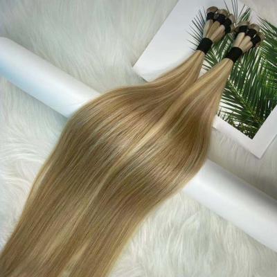 China Beautiful Hair Balayage Highlight Color Silky Straight Hair Extension Double Hair Weft Hand Drawn Tied Weft for sale