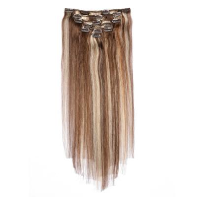 China Beautiful Hair Wholesale Raw Virgin Silky Straight Remy Machine Made Double Weft 6/613# Clip In Hair Extensions for sale