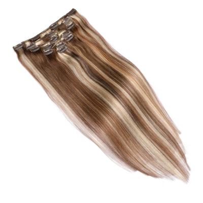 China Balayage Straight Unprocessed Bone Color Piano Straight Natural Hair Clip In Curly Hair Extension Clip In Extensions for sale