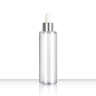 China Clear Glass Flat Dropper Bottle 100ml Shoulder Serum Skin Care Packaging Cylinder Essential Oil Cosmetic Customized for sale