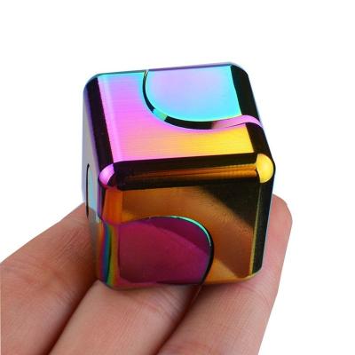 China 2022 hot sale china creative funny educational toy glow color aluminum alloy square finger gyro fidgety cube spinner toys for decompression for sale