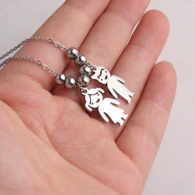 China Environmental Friendly Simple Family Necklace Stainless Steel Father Mother Girl Boy Love Family Pendant Necklace For Kids for sale