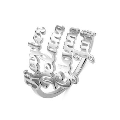 China Personalized Environmentally Friendly Triple Four Rings Women Name Rings Adjustable Double Unique Jewelry Stainless Steel for sale