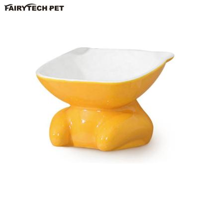 China Sustainable Cat Water Food Big Head Ceramic Bowl Dish, Tilt Angle To Protect Cat's Spine, Stress For Cat for sale