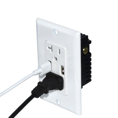 China UL/ETL Residential/General Purpose Listed 240v 15A USB Wall Outlet Outlet , USA Type Raceptacle Wall Outlet With USB Port for sale