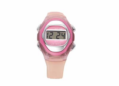 China Reloj de la alarma del LCD del reloj de Digitaces del silicón de la prenda impermeable de la atmósfera del rosa 3 de Vogue en venta