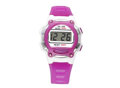 China Pink Plastic Alarm Multifunction Ladies Wrist Watch With Stainless Steel Back for sale