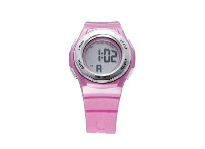 China Reloj impermeable del deporte del rosa de las mujeres redondas de la PU con el reloj del regalo de la alarma del LCD en venta