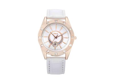 China Pure White Leather Japan Movt Quartz Watch For Girl , Stainless Steel Back for sale