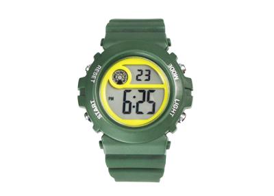 China Reloj verde multifuncional del LCD Digital del silicón de la banda con el caso de la parte posterior del acero inoxidable en venta