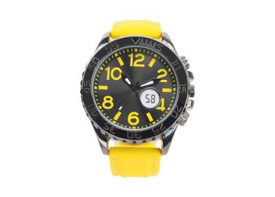 China 30 M Waterproof Yellow Strap Big Face Wrist Watches With Stainless Steel Case for sale