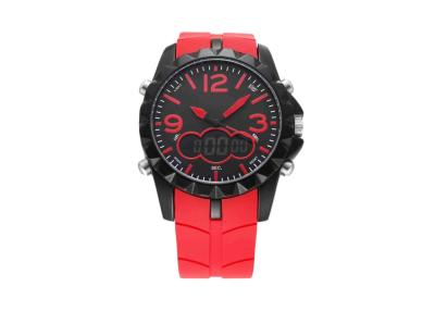 China Red Dual Time Display Quartz Digital Wrist Watches For Men With Stainless Steel Case for sale