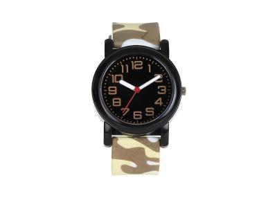 China Printing Stripe Band Plastic Analog Quartz Watch Stainless Steel Back Case for sale