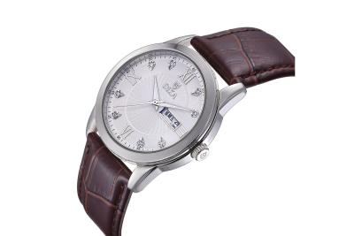 China Stainless steel case high end quartz watches double face genuine leather for sale