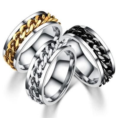 China TRENDY Titanium Stainless Steel Spinner Ring Bottle Open Grooved Edge Chain Rings for sale