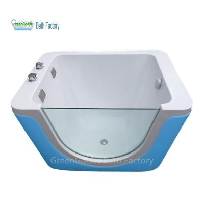 China GreenGoods Glass Baby Spa Freestanding Tub Blue Whirlpool Small Jetted Freestanding Bathtub for sale