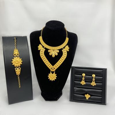 China African Bridal Wedding Jewelry Set Party Shopping Fashion Luxury High Quality Set Dubai 24k Gold Plated Identical Jewelry Set for sale