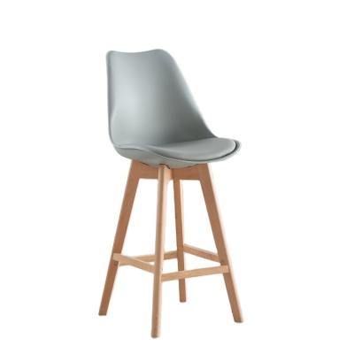 China Cheap and Practical Modern PP High Stool Plastic Dining Bar Stool With Wooden Foot Chair With PU Cushion for sale