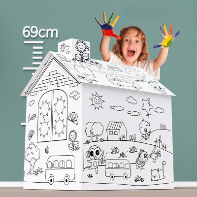 China Educational Toys Wholesale Educational DIY 3D Colored Doodle Cardboard Craft Painting Drawing Country House For Kid for sale