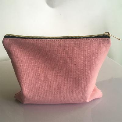 China Hot Sale Canvas Makeup Bag Canvas Stocks Stock Order Cosmetic Bags Eco-friendly Fast Cosmetic Pink Cosmetic Gift Bag With Gold Zipper for sale