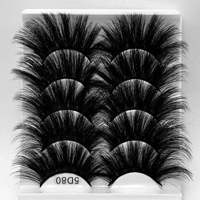 China Hot Selling 5D 25mm False Mink Eyelashes 5 Pairs Multilayer Extended Thick Mink Eyelashes Eyelash Extension False Mink Eyelashes For Wholesale for sale