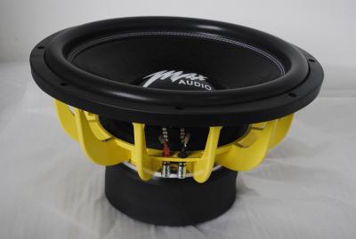 China Yellow 38 CM SPL Car Subwoofers Dual Heavy Ferrite Magnet Match Dual Yellow Stitch for sale