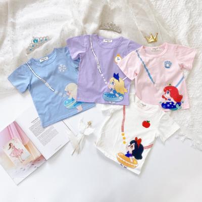 China Anti-pilling HY-111  Cartoon Princess Snow Print Summer Kids Girls T-shirt Baby Girls Cute Wholesale All-Match Top Kid Clothing for sale