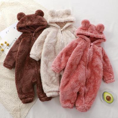 China Comfortable Baby Clothes HY-101 Best Selling New Born Winter Baby Clothes Bear Jumpsuit Zipper Thick Fleece Hooded Baby Onesie for sale