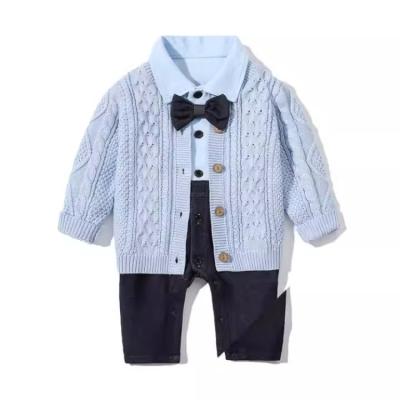 China Anti-Shrink HY-87 Autumn Spring Toddler 3pcs Clothes Set Long Sleeve Shirt and Suspender Pants & Knitting Sweater Baby Boy sets for babies for sale