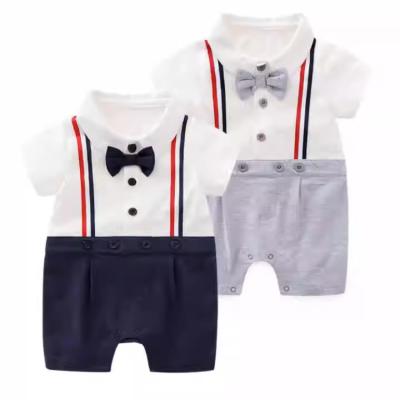 China Comfortable Baby Clothes HY-87 Wholesale Organic Cotton Baby Gentleman T-shirt Bubble Romper Baby & Toddler Clothing Boy Romper Summer for sale