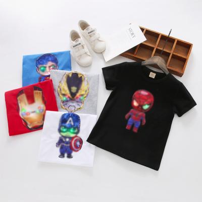 China Breathable HY-110 Summer Cartoon Spider Short Sleeves with Lights Fashion Pullover Kids Boy T-Shirt with Wholesale Price for sale