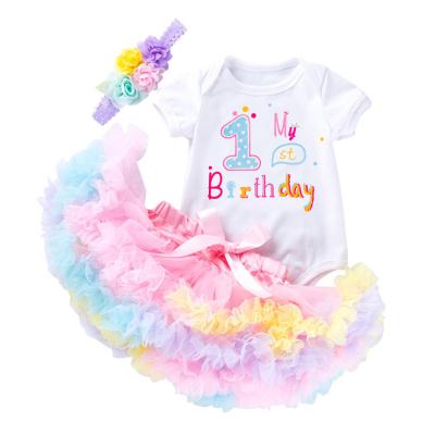 China Washable HY-13 3 Pcs Set Newest Girl party wear western baby girl party children frocks designs girls Colorful tutu dress for birthday for sale