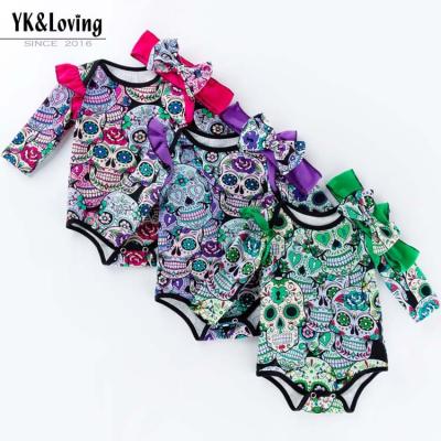 China Comfortable Baby Clothes HY-48 Unisex Children'S Clothing Halloween Printing Skulls Infant And Toddler Two Piece Set Baby Rompers for sale