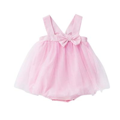 China Washable HY-51 Summer Toddler Baby Gir Pink Sleeveless Tulle Skirt Kids Cotton Linen Slip Dresses Clothing with bows for sale