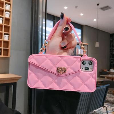 China 2022 Shockproof Luxury Stylish 3D Silicon Cross - Body Purse Wallet Handbag Cell Phone Case For iPhone for sale