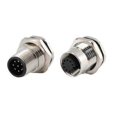 China Automotive m12 8pin connector Plug board end type waterproof metal screws Male and female connector A-CODE 8pin for sale