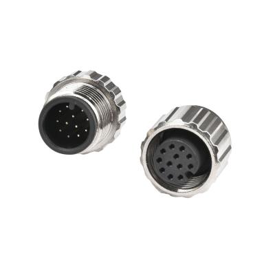 China Automotive M12 12-PIN waterproof plug Type A waterproof socket 12-core welded wire sensing connector Metal nuts for sale