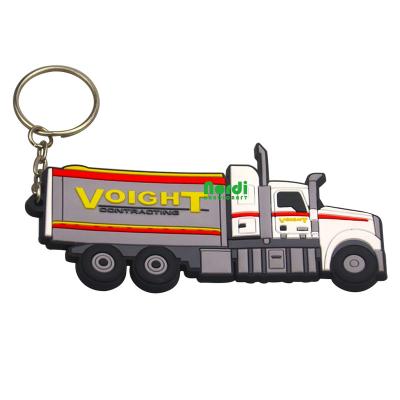 China Custom Shape Eco-friendly Decoration Truck Soft PVC Rubber Key Chain / Key Indicator With Metal Key Ring for sale