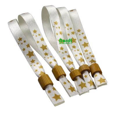 China Easy To Wear And View New Design Customized Festival Fabric Wristband RPET Wrist Band With Bamboo Lock for sale