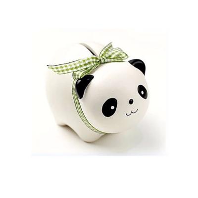 China Ceramic Money Bank Panda Money Bank China Gifts White Panda Bowknot Coin Bank for sale