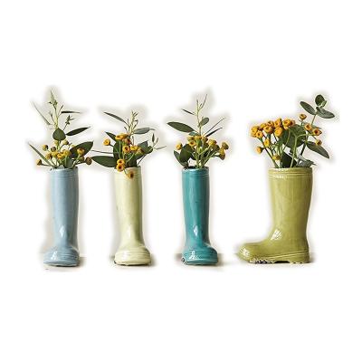 China Novelty Set Spring 4 Pastel Colored Mini Boot Ceramic Stoneware Vases for sale