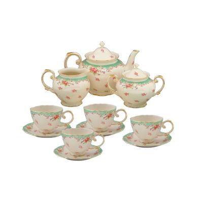 China High Quality Vintage Teapot Porcelain Stocked Ceramic Tea Set With Gold Rim for sale