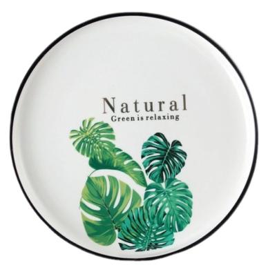 China Contemporary Fashion Green Leaves Element Nordic Style Ceramic Dinnerware Dish Steak Salad Bowls for sale