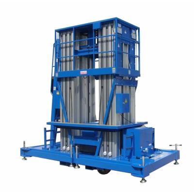 China Hotels Aluminum Alloy Four Masts Maintenance Aerial Cage Lift Electric Working Platform for sale