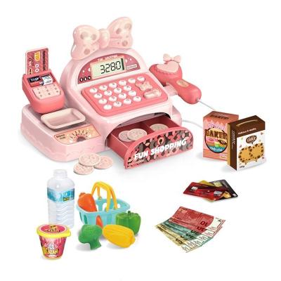 China Sounding New Electric Simulated Supermarket Cash Register Toy Pretend Play Game 26pcs Cash Register Shopping Toy For Girls Set for sale