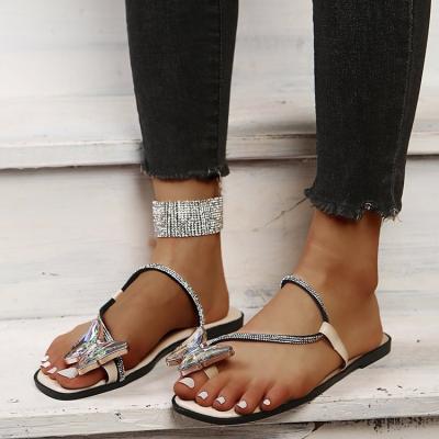 China 2022 Fashion Trend New Arrival Ladies Shiny Rhinestone Butterfly Sandals Beach Wear Summer Fashion Flat Heels Sandals Women Shoes In Stock for sale