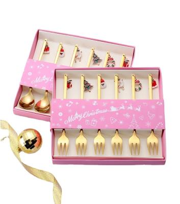 China Cute/Fasion Merry Christmas gift interesting cutlery set good design sus 304 flatware teaspoon fork box 6 pcs set for sale