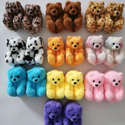 China Damping Kids Mommy and Me Set Fuzzy Bear Plush Slippers 1-3 Years Old Kids Toddler Teddy Bear Slippers for sale