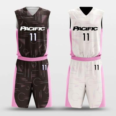 China Latest Design Antibacterial Custom Printed Reversible Sublimation Womens Pink Basketball Uniforms for sale